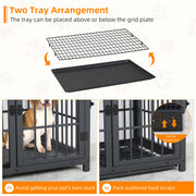 Wood & Metal Dog Crate – Furniture-Style with 3 Doors & Tray