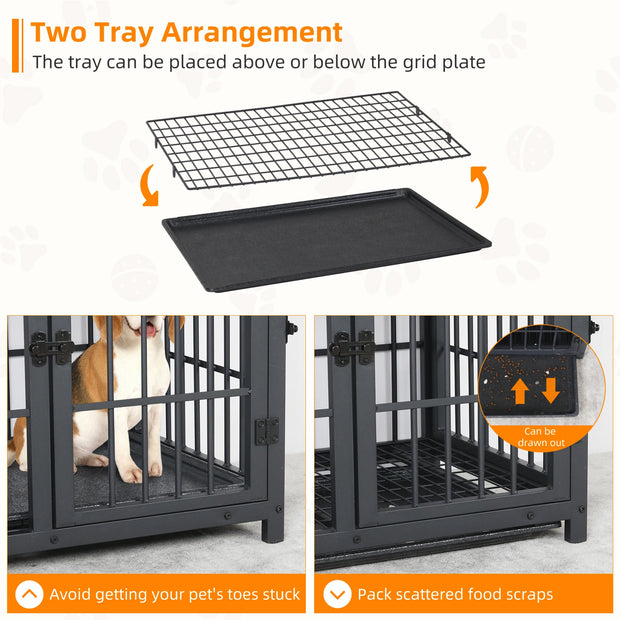 Wood & Metal Dog Crate – Furniture-Style with 3 Doors & Tray