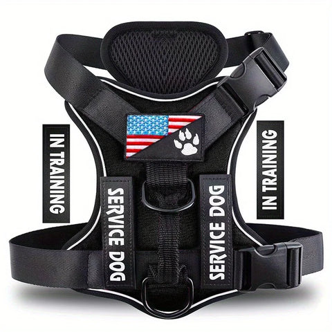 Reflective Service Dog Harness – Adjustable with 5 Patch Set