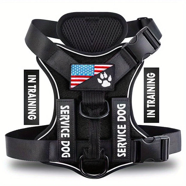 Reflective Service Dog Harness – Adjustable with 5 Patch Set