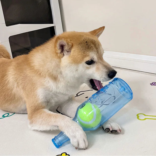 TPR Beer Bottle Chew Toy – With Tennis Ball & Squeaker for Dogs
