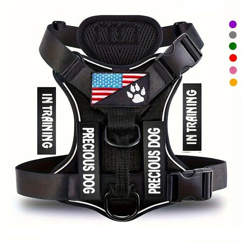 Reflective Service Dog Harness – Adjustable with 5 Patch Set