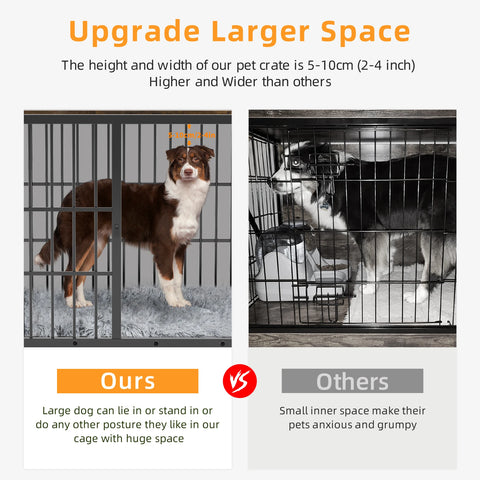 Wood & Metal Dog Crate – Furniture-Style with 3 Doors & Tray