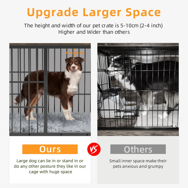 Wood & Metal Dog Crate – Furniture-Style with 3 Doors & Tray