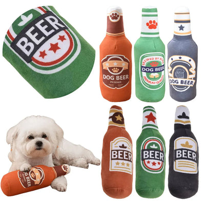 Plush Beer Bottle Dog Toy – Squeaky & Teeth-Cleaning Fun