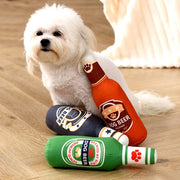 Plush Beer Bottle Dog Toy – Squeaky & Teeth-Cleaning Fun