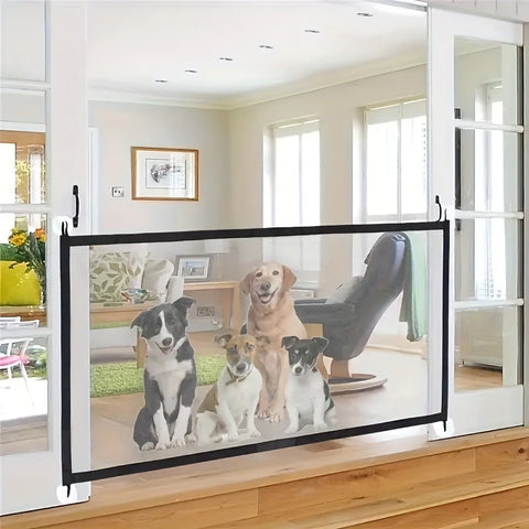 Foldable Pet Safety Gate – Breathable Mesh Barrier with Hooks