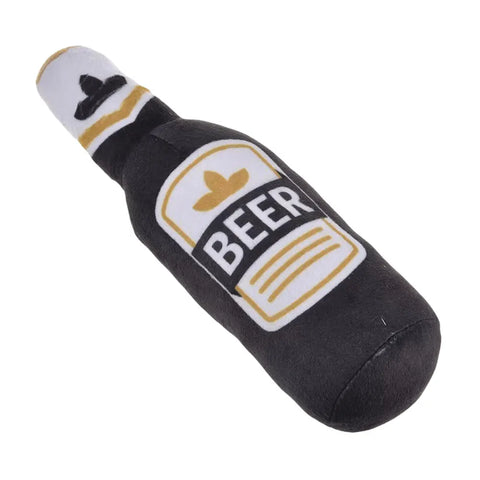 Plush Beer Bottle Dog Toy – Squeaky & Teeth-Cleaning Fun