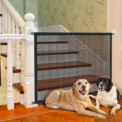 Foldable Pet Safety Gate – Breathable Mesh Barrier with Hooks
