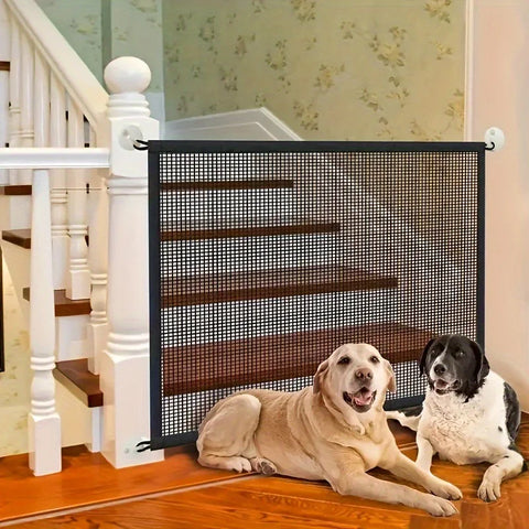Foldable Pet Safety Gate – Breathable Mesh Barrier with Hooks