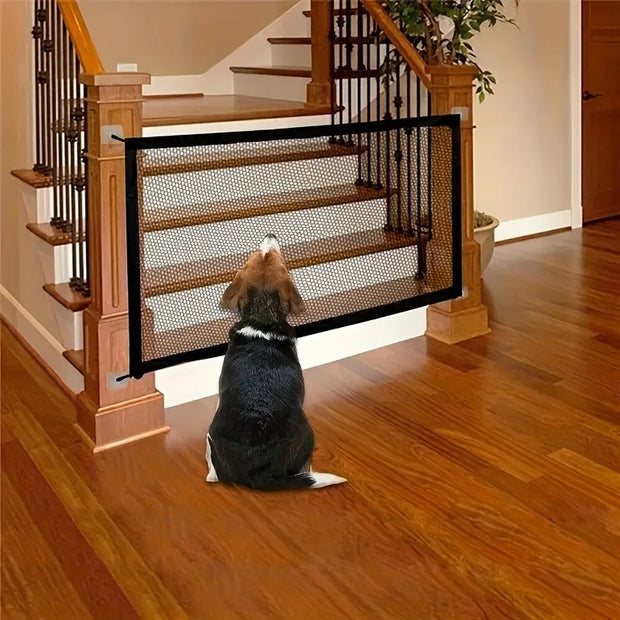 Foldable Pet Safety Gate – Breathable Mesh Barrier with Hooks