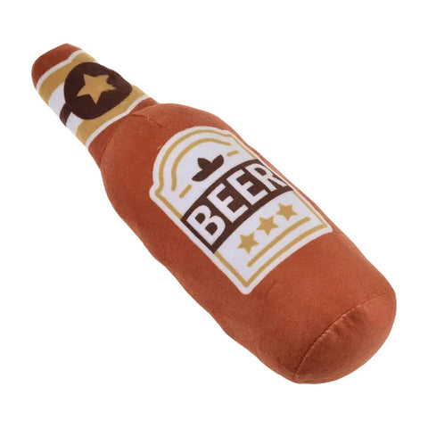 Plush Beer Bottle Dog Toy – Squeaky & Teeth-Cleaning Fun