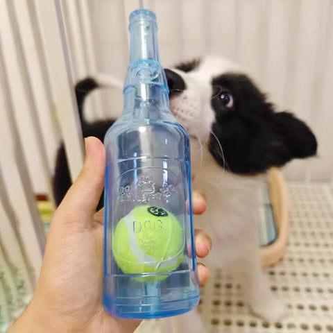 TPR Beer Bottle Chew Toy – With Tennis Ball & Squeaker for Dogs