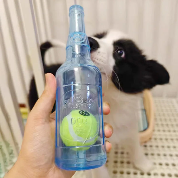 TPR Beer Bottle Chew Toy – With Tennis Ball & Squeaker for Dogs