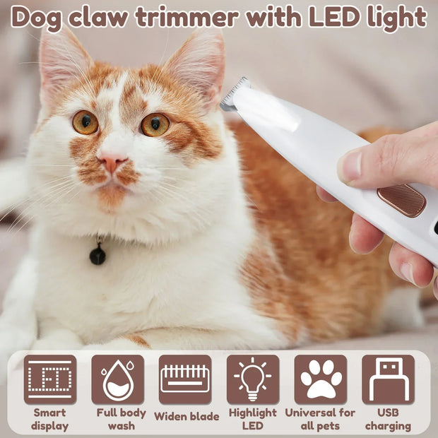 Waterproof Dog Paw Trimmer – LED Light & Display, Wide Blade