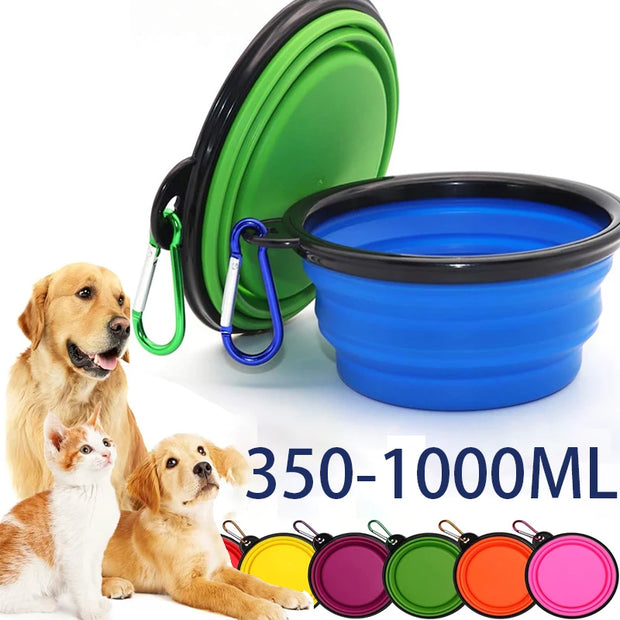 2-in-1 Folding Silicone Dog Bowl & Dispenser – Travel Ready with Carabiner