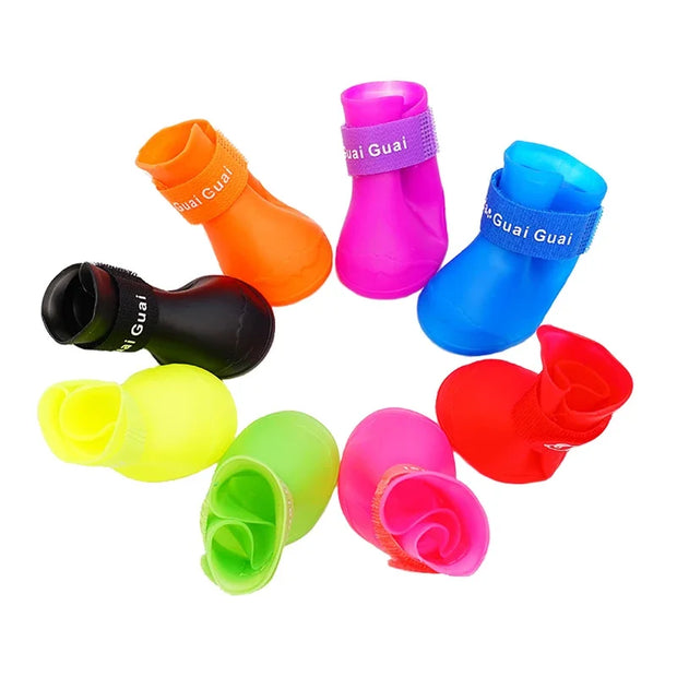 4pcs Waterproof Dog Booties – Candy Color Rubber Shoes for All Sizes