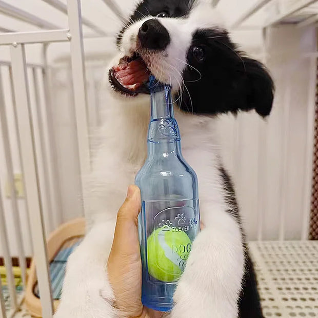 TPR Beer Bottle Chew Toy – With Tennis Ball & Squeaker for Dogs