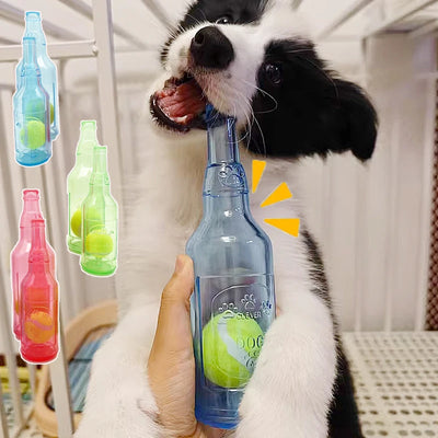 TPR Beer Bottle Chew Toy – With Tennis Ball & Squeaker for Dogs