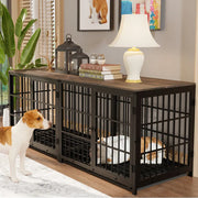 Wood & Metal Dog Crate – Furniture-Style with 3 Doors & Tray