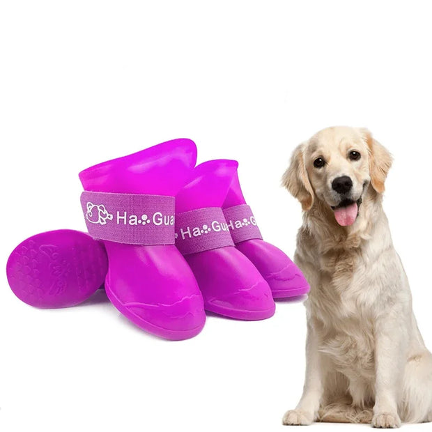 4pcs Waterproof Dog Booties – Candy Color Rubber Shoes for All Sizes