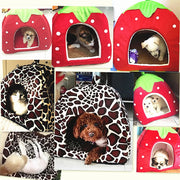Strawberry Pet Cushion Basket – Soft Tent Bed for Small Dogs & Cats