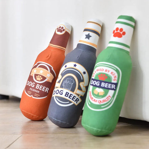 Plush Beer Bottle Dog Toy – Squeaky & Teeth-Cleaning Fun
