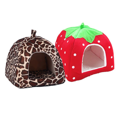 Strawberry Pet Cushion Basket – Soft Tent Bed for Small Dogs & Cats