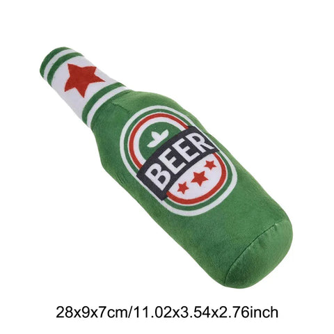 Plush Beer Bottle Dog Toy – Squeaky & Teeth-Cleaning Fun