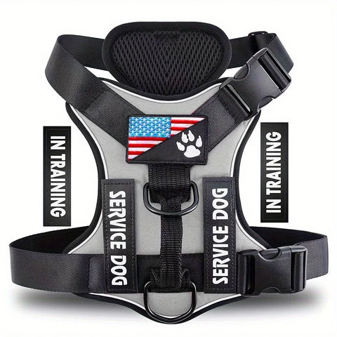 Reflective Service Dog Harness – Adjustable with 5 Patch Set