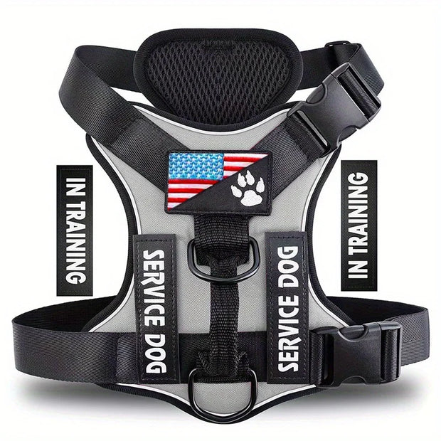 Reflective Service Dog Harness – Adjustable with 5 Patch Set