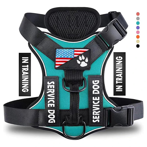 Reflective Service Dog Harness – Adjustable with 5 Patch Set
