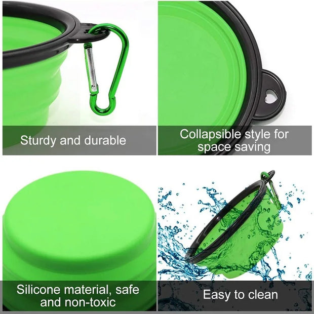 2-in-1 Folding Silicone Dog Bowl & Dispenser – Travel Ready with Carabiner
