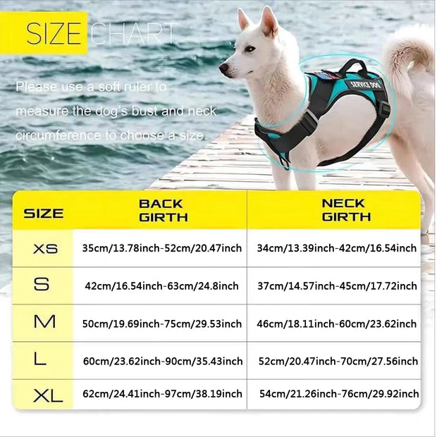 Reflective Service Dog Harness – Adjustable with 5 Patch Set