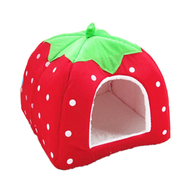 Strawberry Pet Cushion Basket – Soft Tent Bed for Small Dogs & Cats