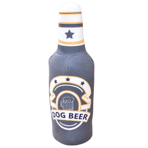 Plush Beer Bottle Dog Toy – Squeaky & Teeth-Cleaning Fun