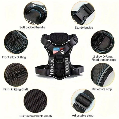Reflective Service Dog Harness – Adjustable with 5 Patch Set