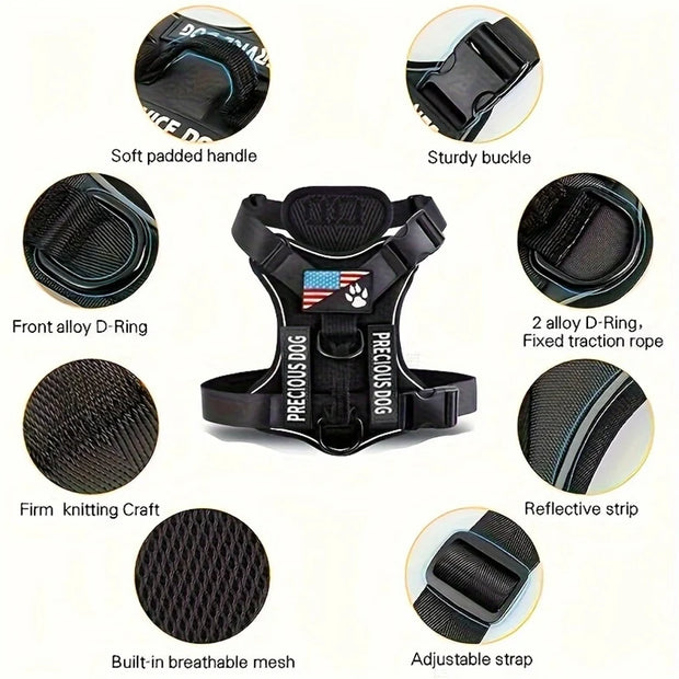 Reflective Service Dog Harness – Adjustable with 5 Patch Set