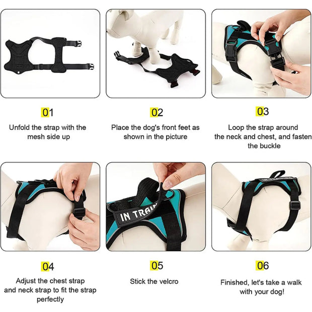 Reflective Service Dog Harness – Adjustable with 5 Patch Set