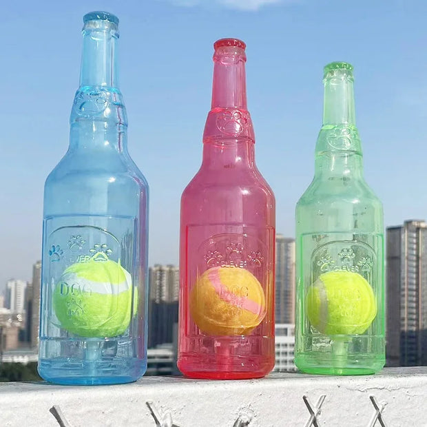 TPR Beer Bottle Chew Toy – With Tennis Ball & Squeaker for Dogs