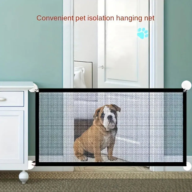 Foldable Pet Safety Gate – Breathable Mesh Barrier with Hooks