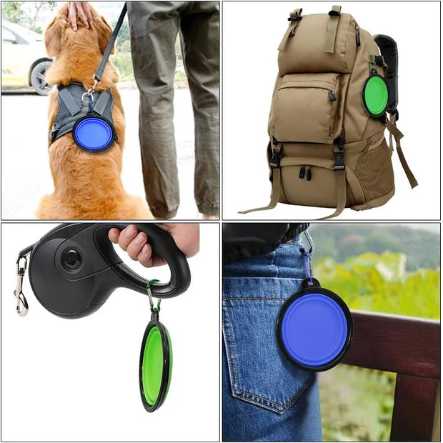 2-in-1 Folding Silicone Dog Bowl & Dispenser – Travel Ready with Carabiner